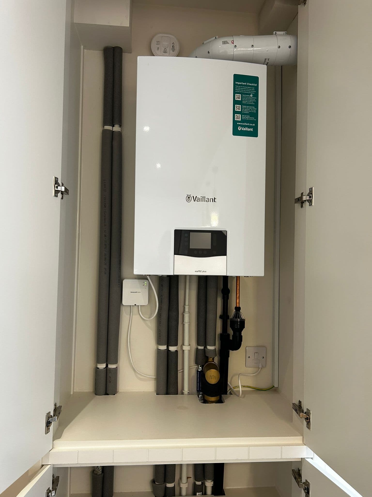 Vaillant boiler installation in cabinet
